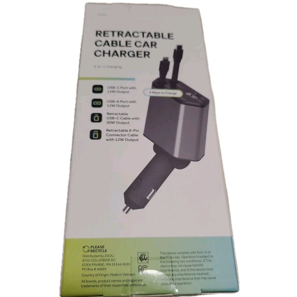 Retractable cable car charger 4-in-1 New Open Box